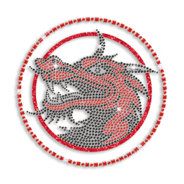 Beautiful Custom Dragon Head in a Circle Hotfix Rhinestone Transfer for Garments