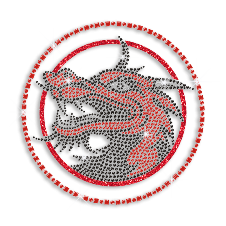 Beautiful Custom Dragon Head in a Circle Hotfix Rhinestone Transfer for Garments