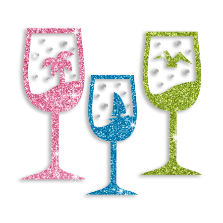 Colorful Glasses of Drinks Iron-on Glitter Rhinestone Transfer