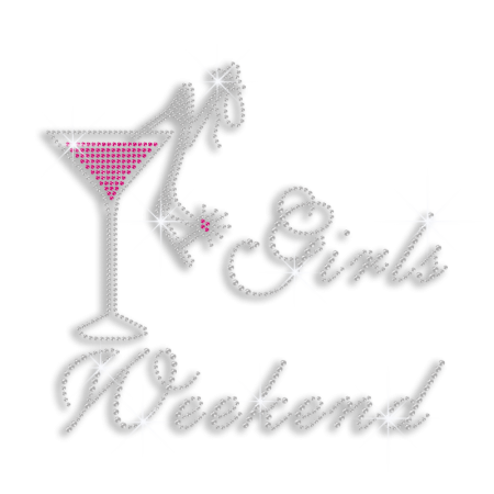 Girls Weekend High Heel & Drinks Iron-on Rhinestone Transfer