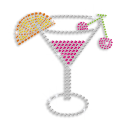 Colorful Margarita Cocktail Drink Iron on Rhinestone Transfer