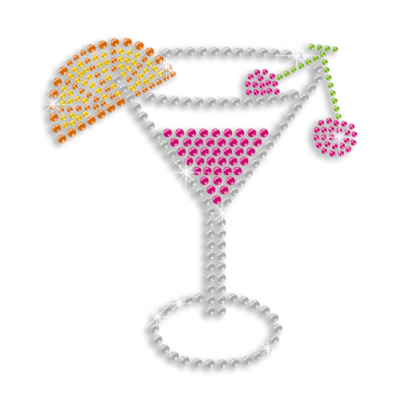 Colorful Margarita Cocktail Drink Iron on Rhinestone Transfer