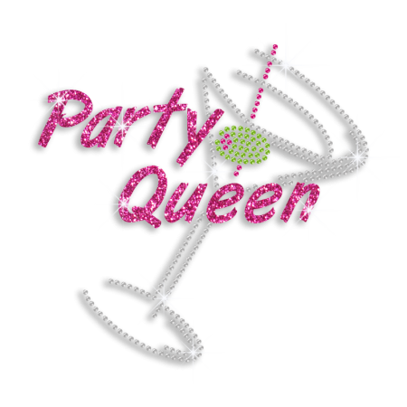 Party Queen Cocktail Drinks Iron-on Rhinestone Transfer