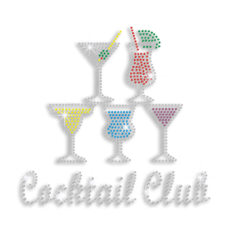 Cocktail Club Drinks Iron-on Hotfix Rhinestone Transfer