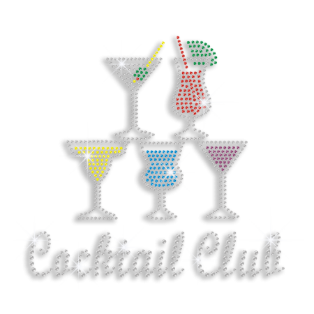 Cocktail Club Drinks Iron-on Hotfix Rhinestone Transfer