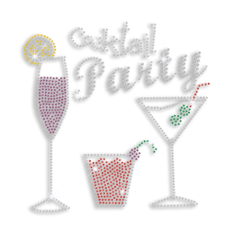 Drink Glasses Cocktail Party Iron on Rhinestone Transfer