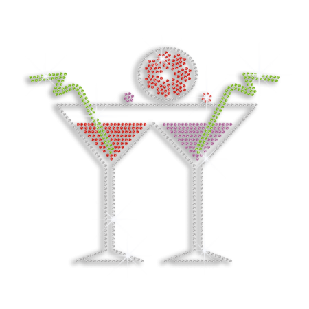 A Pair of Drinks Glasses with Lemon Iron-on Rhinestone Transfer