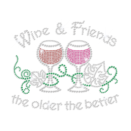 I Love Old Wine & Friends Iron-on Rhinestone Transfer