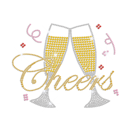 Gold Rhinestone Cheer & Drinks Design Iron-on Motif