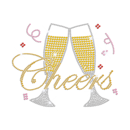 Gold Rhinestone Cheer & Drinks Design Iron-on Motif