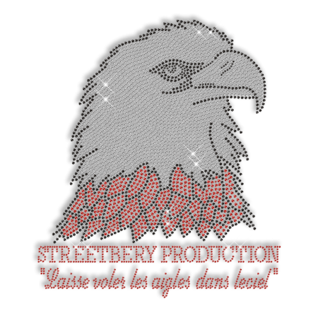 Shining Rhinestone Streetbery Production Red Eagle Iron on Transfer Design for Clothes