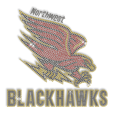 Best Custom Shinning Northwest BLACK HAWKS Diamante Iron on Transfer Design for Garments