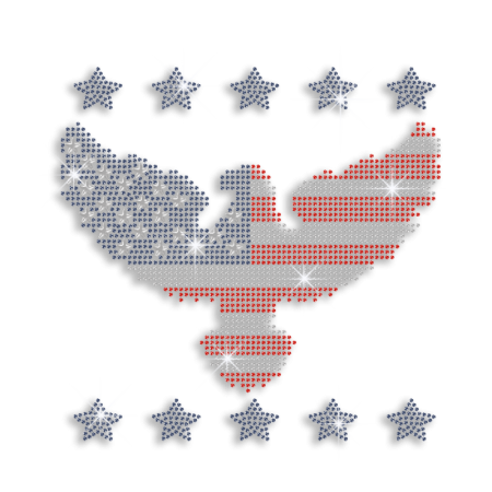 Eagle in American Shape with Star Ironon Rhinestone Transfer