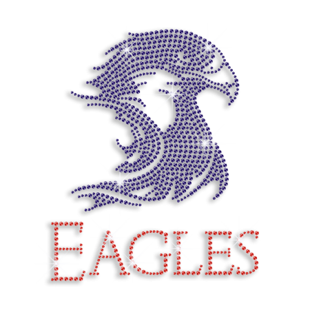 Beautiful Eagle with Words Hot-fix Rhinestone Motif Custom for T-shirt 