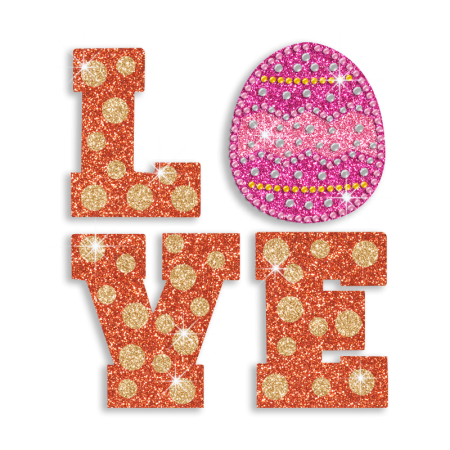 Hot Love with Egg letters Hot Fix Rhinestone Motif