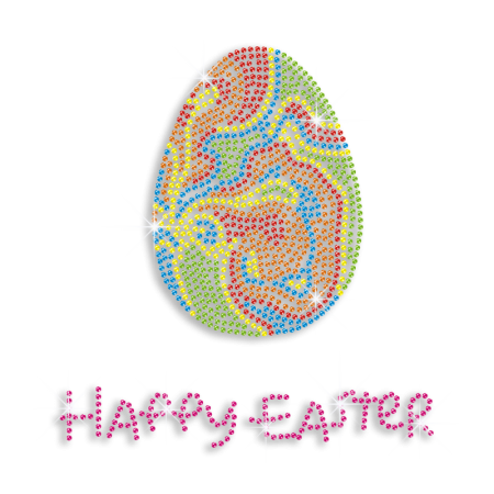 Easter Egg with Happy Easter Letters Hotfix Rhinestone Transfer