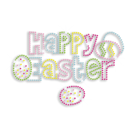 Happy Easter Letters with Eggs Rhinestone Iron ons