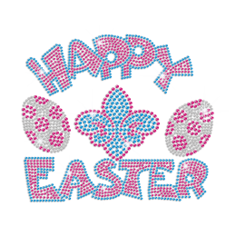 Happy Easter Eggs & Fleur De Lis Iron on Rhinestone Transfer