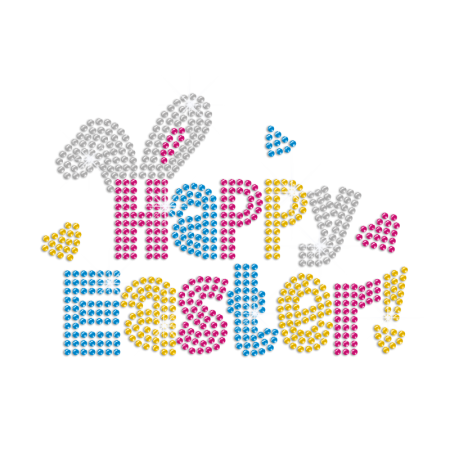 Colorful Happy Easter Iron on Rhinestone Transfer