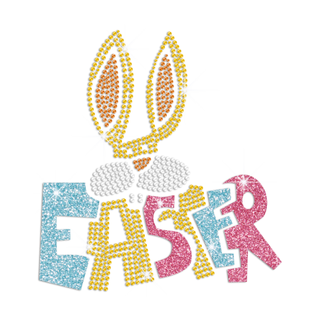 Wholesale Bright Easter Rabbit Iron-on Glitter Transfer