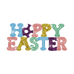 Colorful Happy Easter Iron on Glitter Rhinestone Transfer Decal