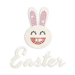 Cute Easter Smiling Bunny Iron on Glitter Rhinestone Transfer Motif