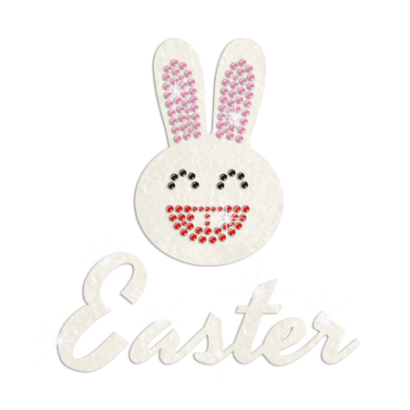 Cute Easter Smiling Bunny Iron on Glitter Rhinestone Transfer Motif