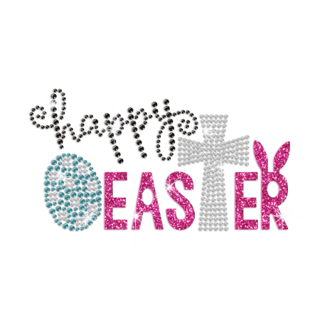 Bling Happy Easter Iron on Glitter Rhinestone Transfer Decal