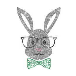 Glittering Bunny with Glasses Iron on Rhinestone Transfer Motif