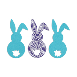 Three Easter Bunny Iron on Flock Rhinestone Transfer Decal