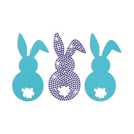 Three Easter Bunny Iron on Flock Rhinestone Transfer Decal