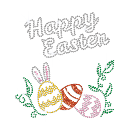 Happy Easter Bling Egg Iron on Glitter Rhinestone Transfer Decal