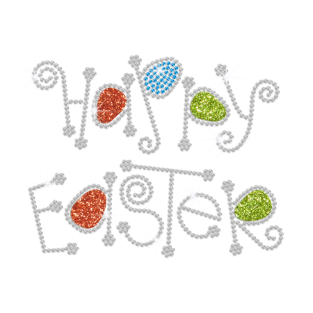 Crystal Happy Easter Iron on Glitter Rhinestone Transfer Motif