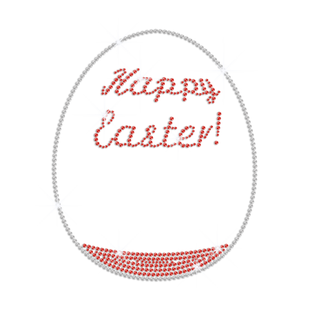 Crystal Egg with Happy Easter Wish Iron on Rhinestone Transfer Motif