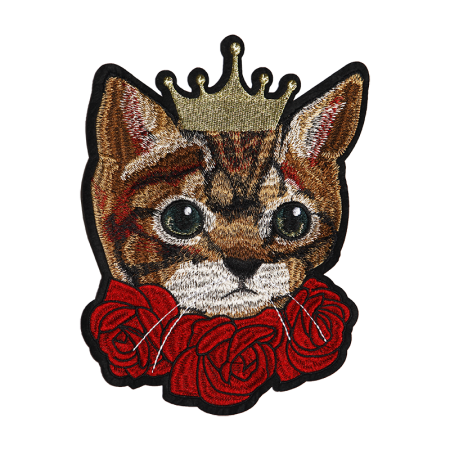 Embroidered Patch Puss Head with Crown