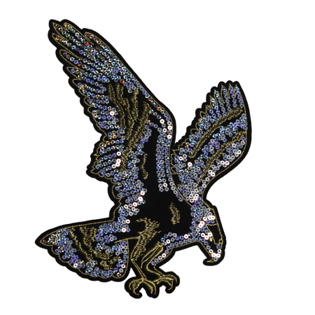 Embroidered Black Flying Eagle Patch with Shining Sequin