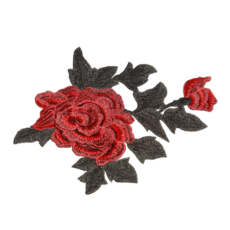 Wholesale Red Rose Flower Embroidered Patch for Light Fabric