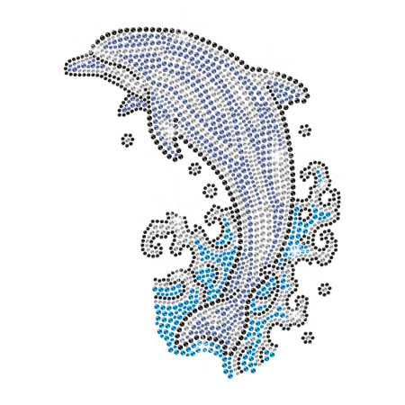 Rhinestone Elegant Dolphin with Blue Water Hot-fix Pattern