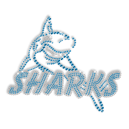 Blue Rhinestone Sharks Transfer Iron on