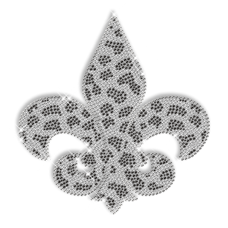 Crystal and Black Rhinestone Fleur De Lis Iron on Motif