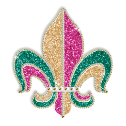 Best Custom Sparkle Fleur De Lis in Gold Green and Purple Rhinestone Iron on Transfer Design for Clothes