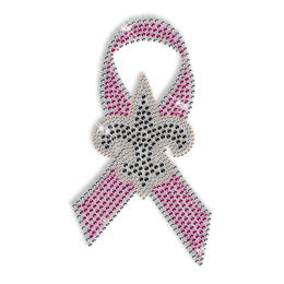 Best Custom Sparkle Black Fleur De Lis and Pink Ribbon Rhinestone Iron on Transfer Motif for Shirts