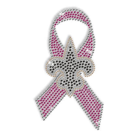 Best Custom Sparkle Black Fleur De Lis and Pink Ribbon Rhinestone Iron on Transfer Motif for Shirts