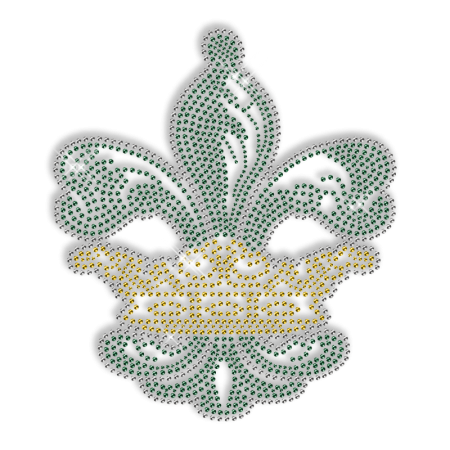 Best Custom Sparkle Green Fleur De Lis and Gold Crown Rhinestone Iron on Transfer Design for Clothes