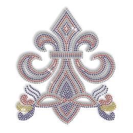 Custom Best Shinning Fleur De Lis in Blue and Red Diamante Iron on Transfer Motif for Clothes