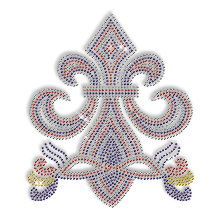 Custom Best Shinning Fleur De Lis in Blue and Red Diamante Iron on Transfer Motif for Clothes