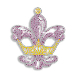 Purple Fleur De Lis with Golden Crown Iron-on Rhinestone Transfer