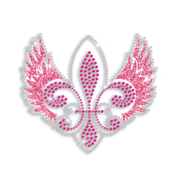 Pretty Pink Fleur De Lis with Wings Iron-on Glitter Rhinestone Transfer