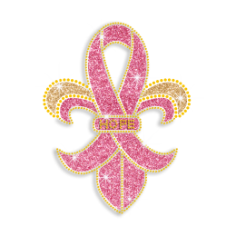 Pink Fleur De Lis Iris Iron-on Glitter Rhinestone Transfer