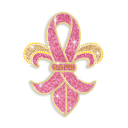 Pink Fleur De Lis Iris Iron-on Glitter Rhinestone Transfer